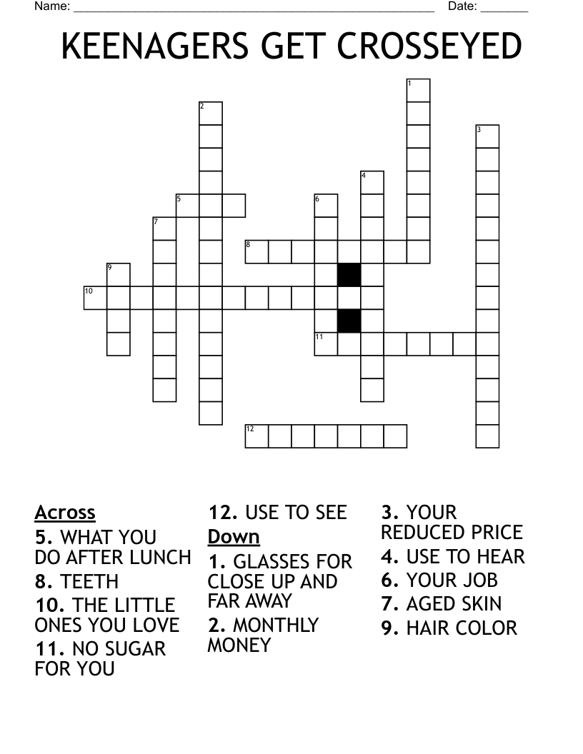 KEENAGERS GET CROSSEYED Crossword