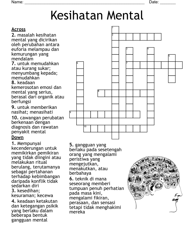 Kesihatan Mental Crossword