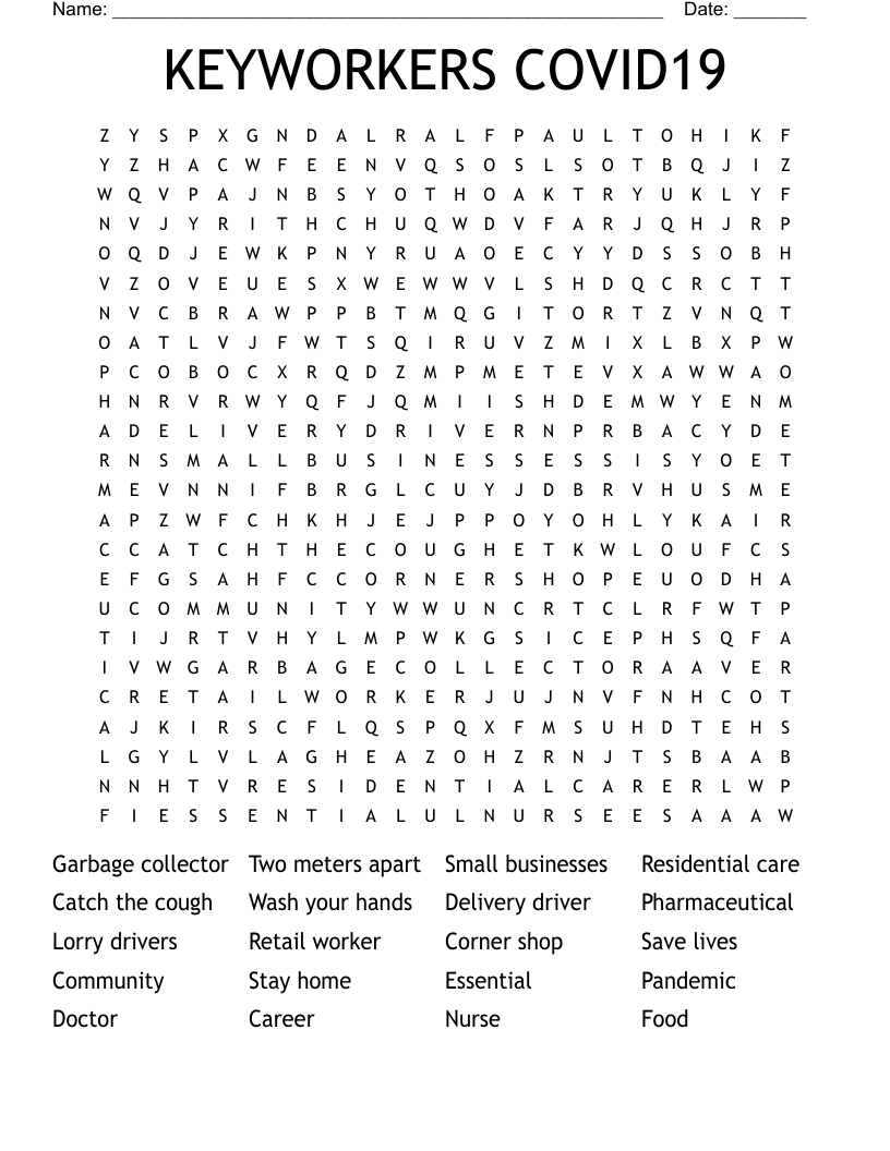 KEYWORKERS COVID19 Word Search
