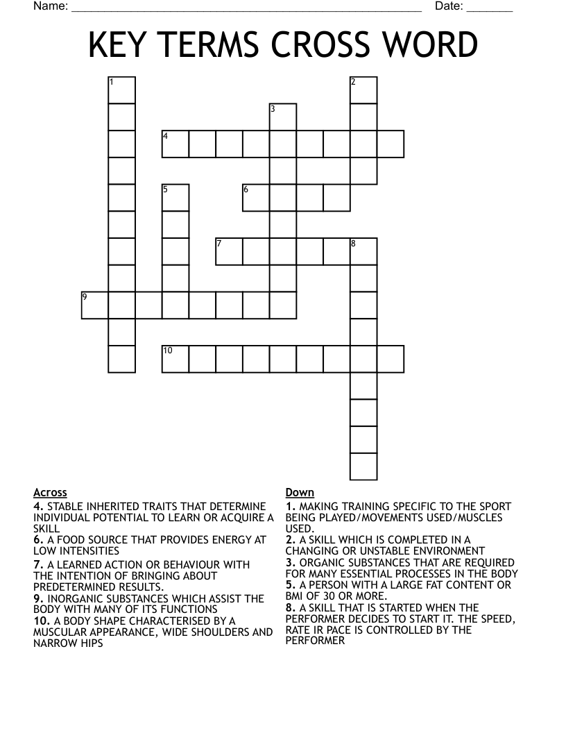 KEY TERMS CROSS WORD