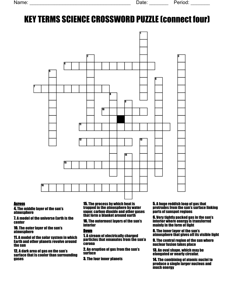 KEY TERMS SCIENCE CROSSWORD PUZZLE (connect four)
