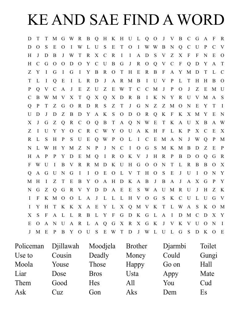 KE AND SAE FIND A WORD Word Search