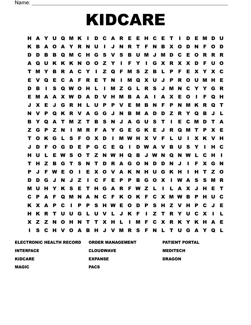 KIDCARE Word Search