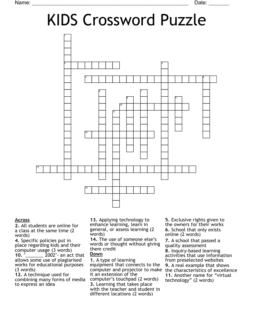 KIDS Crossword Puzzle