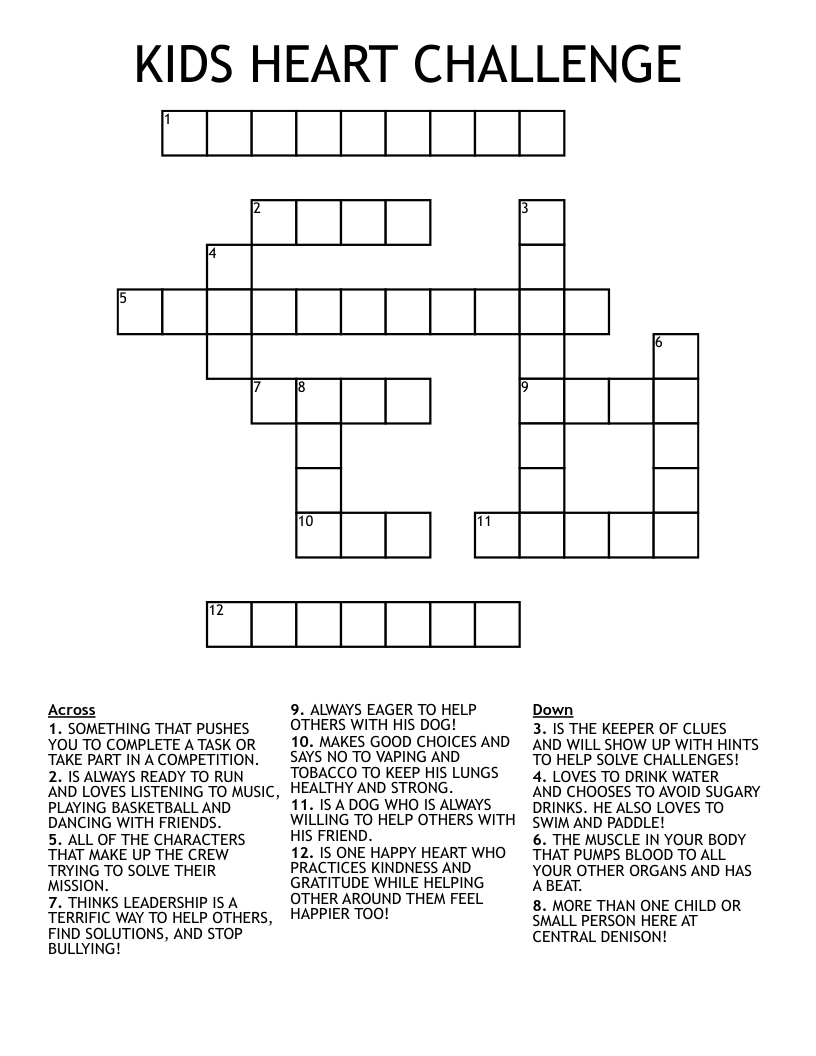 KIDS HEART CHALLENGE Crossword
