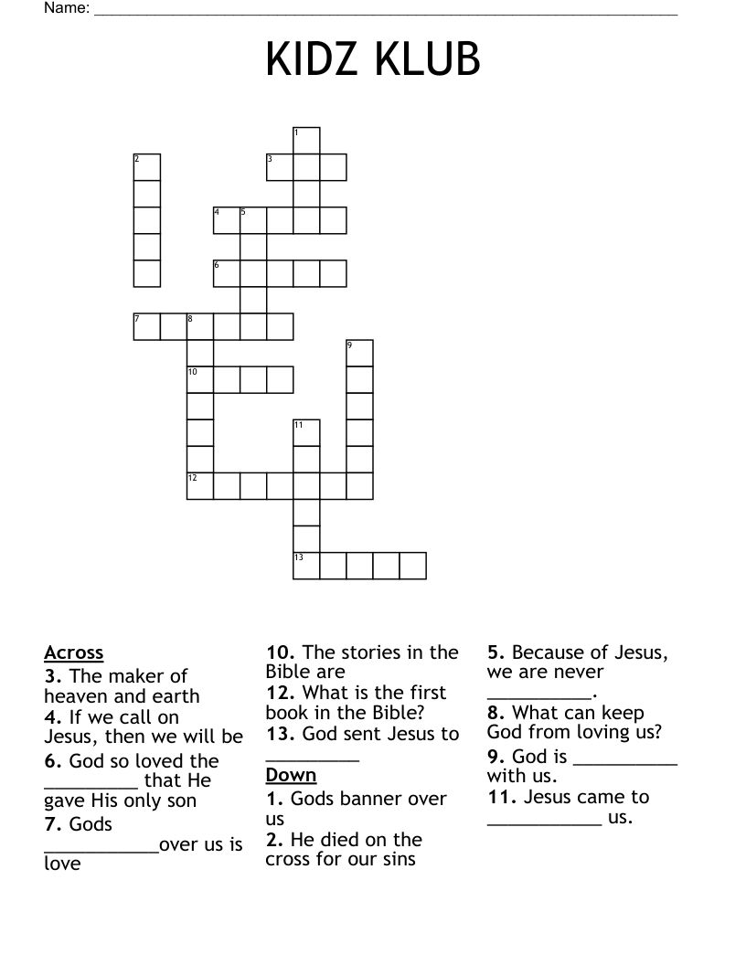 KIDZ KLUB Crossword