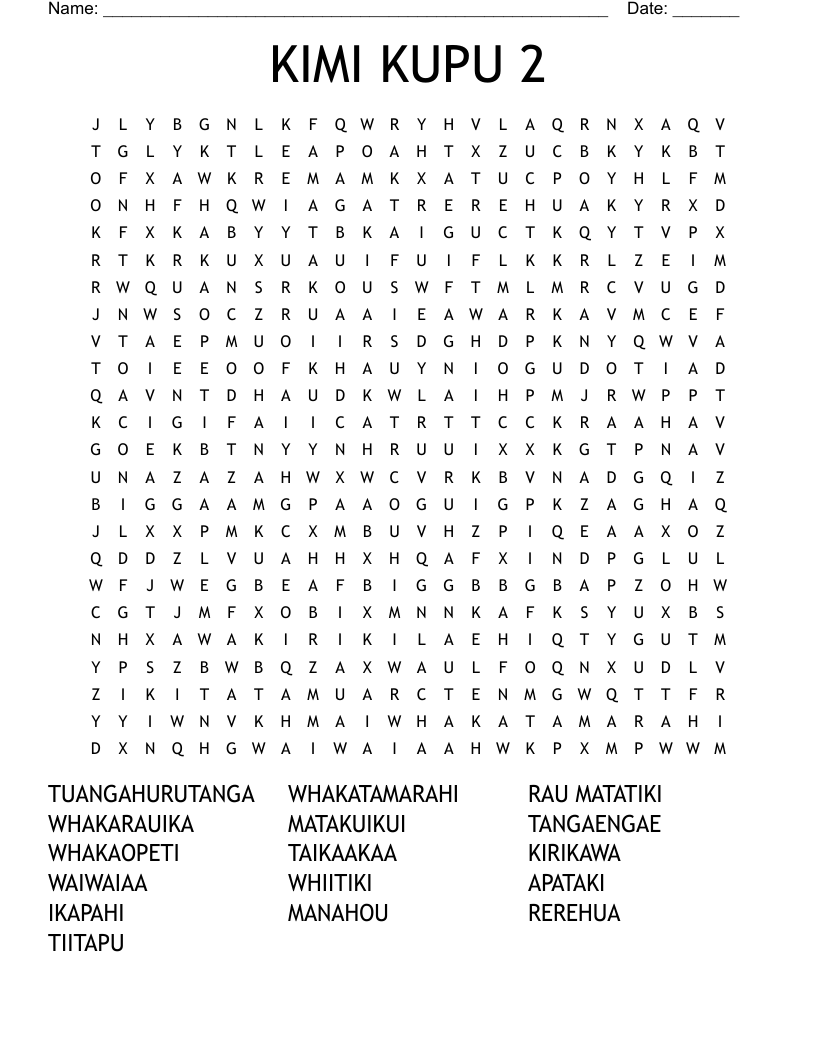 KIMI KUPU 2 Word Search