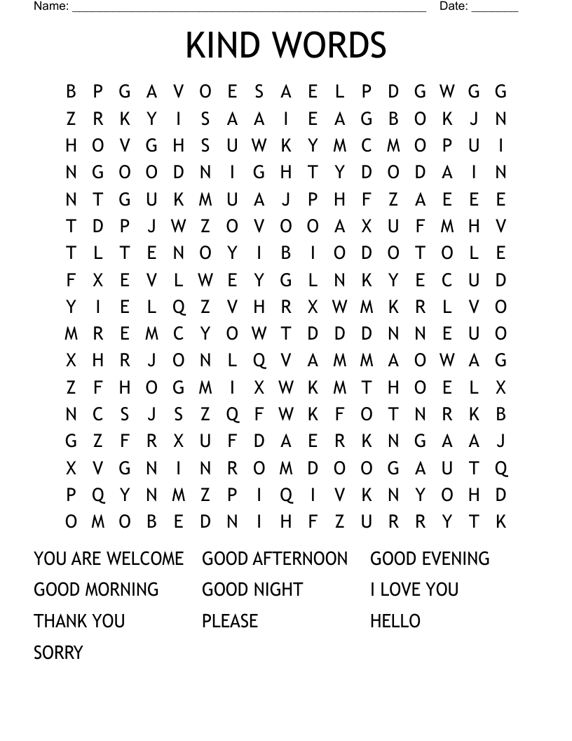 KIND WORDS Word Search
