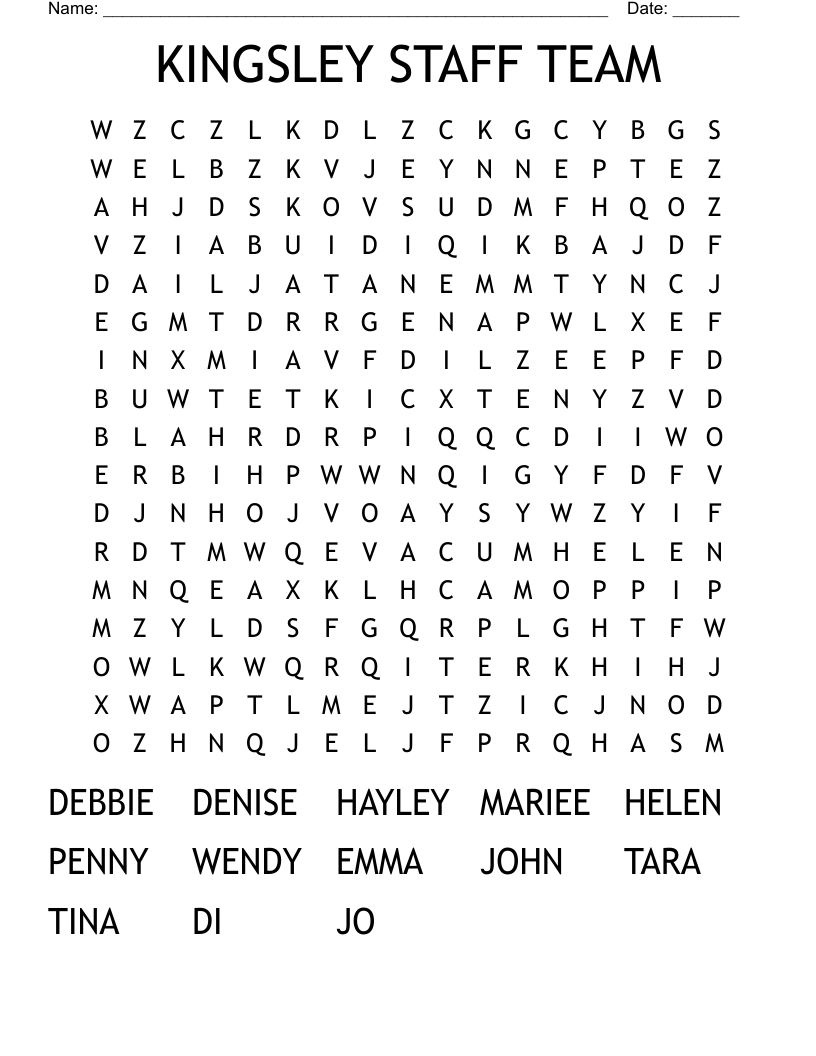KINGSLEY STAFF TEAM Word Search