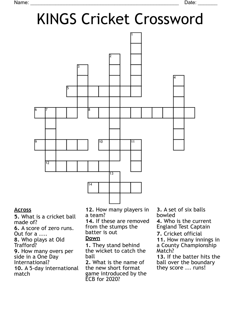 KINGS Cricket Crossword