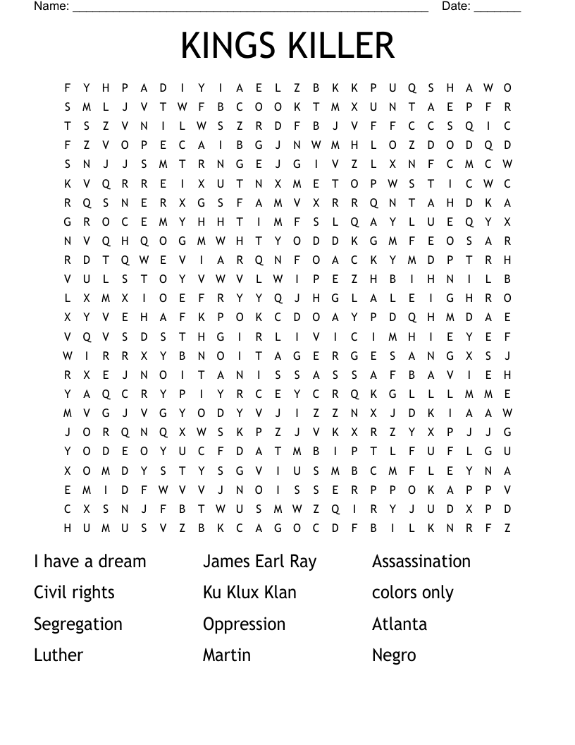 KINGS KILLER  Word Search