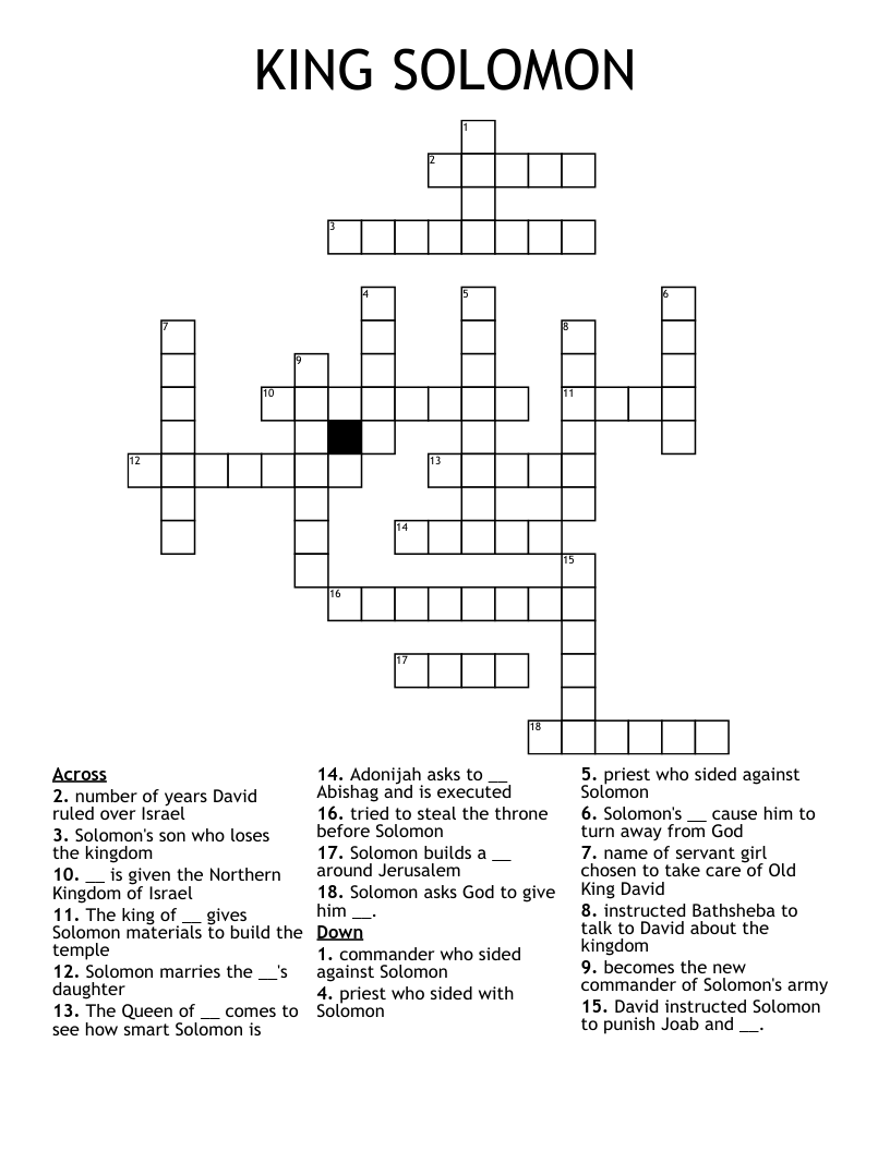 KING SOLOMON Crossword