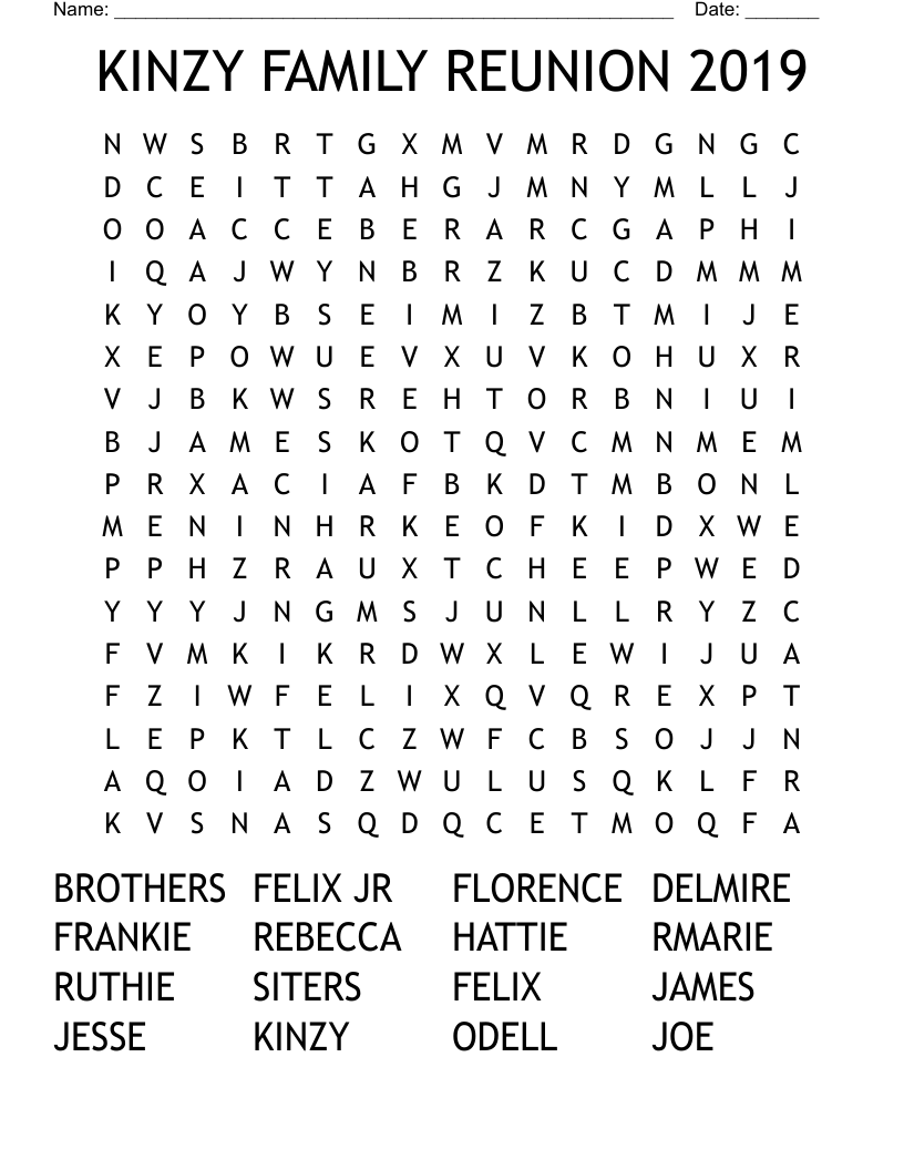 KINZY FAMILY REUNION 2019 Word Search