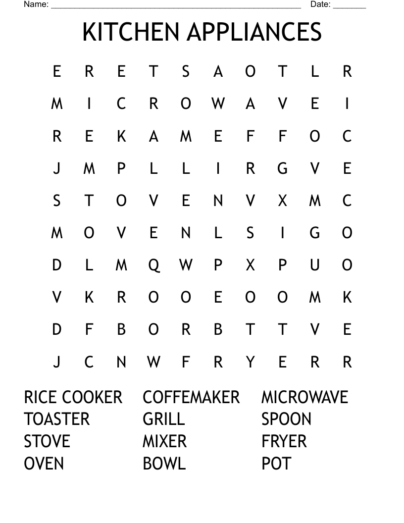 KITCHEN APPLIANCES Word Search