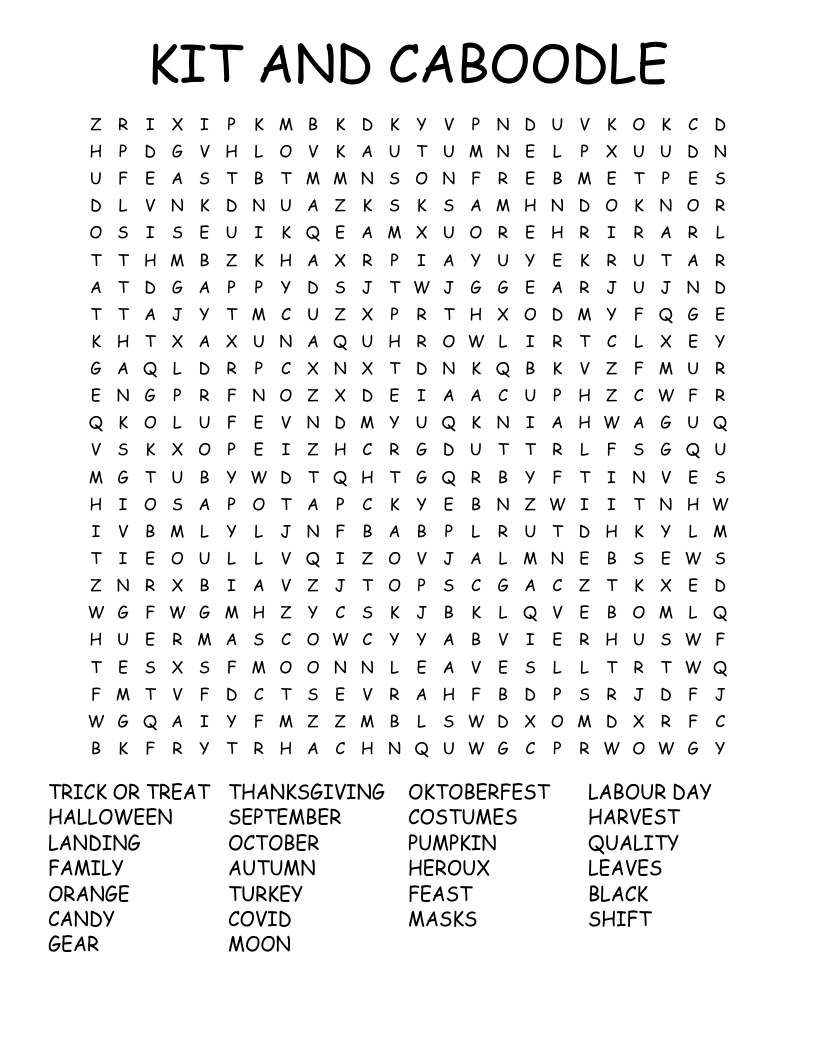 KIT AND CABOODLE Word Search