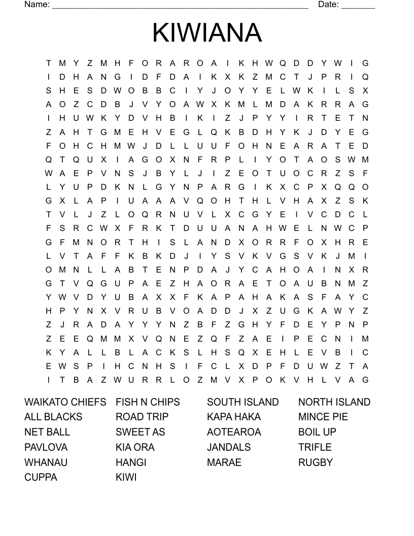 KIWIANA Word Search