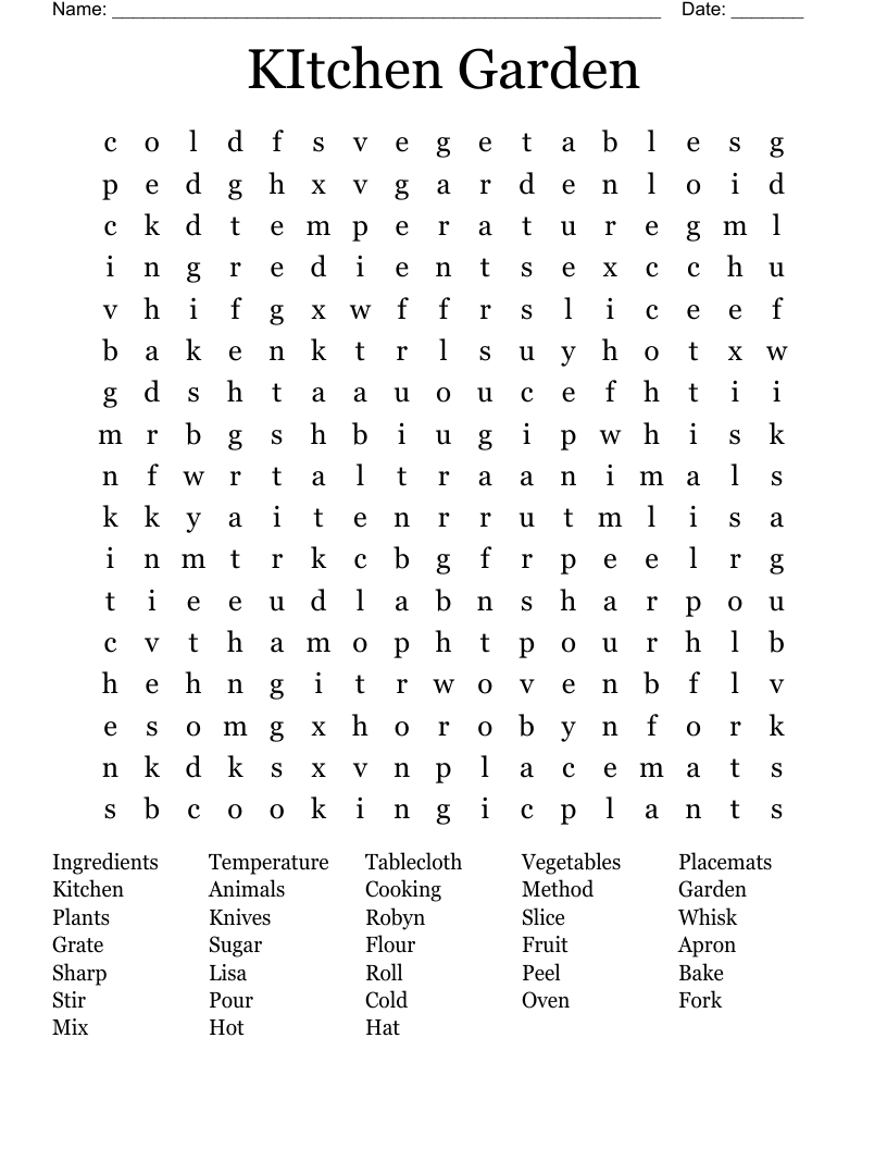 KItchen Garden  Word Search