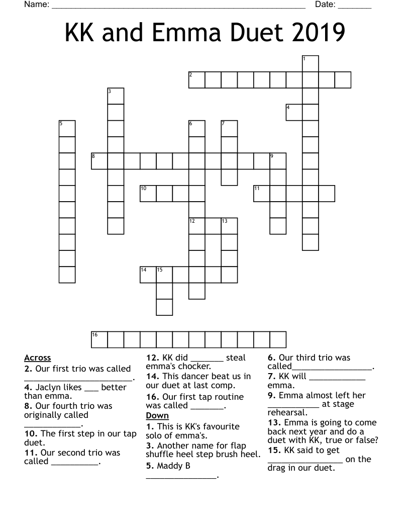 KK and Emma Duet 2019 Crossword