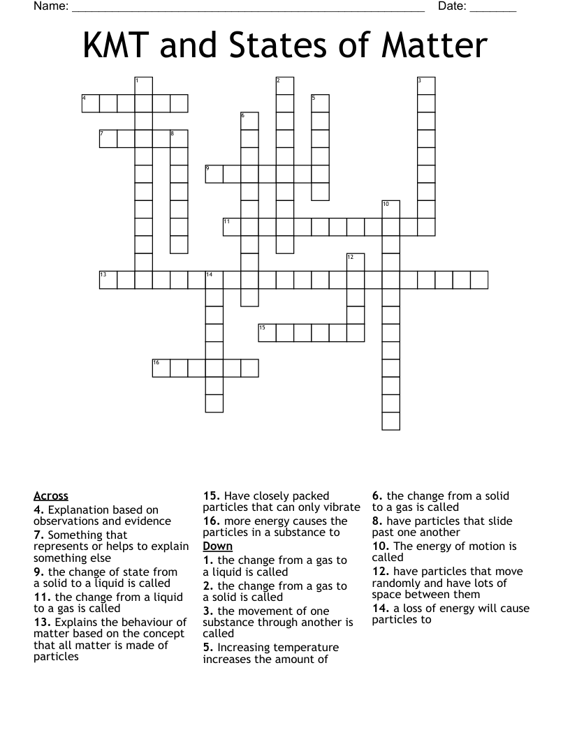 KMT and States of Matter  Crossword