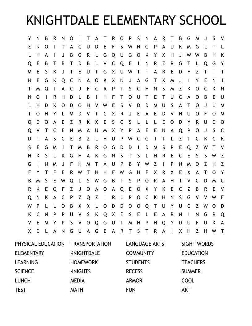 KNIGHTDALE ELEMENTARY SCHOOL Word Search