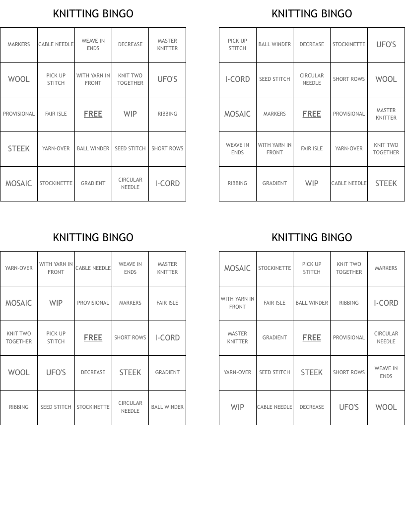 KNITTING BINGO