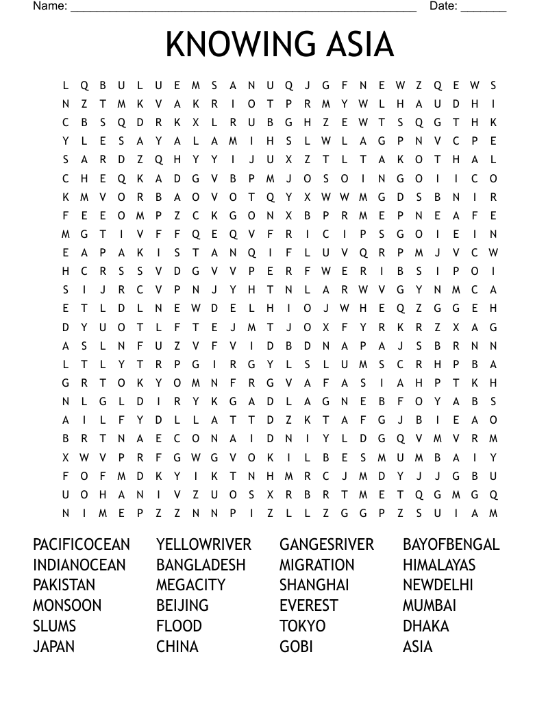 KNOWING ASIA Word Search