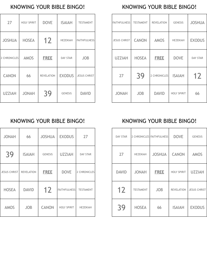 KNOWING YOUR BIBLE BINGO!
