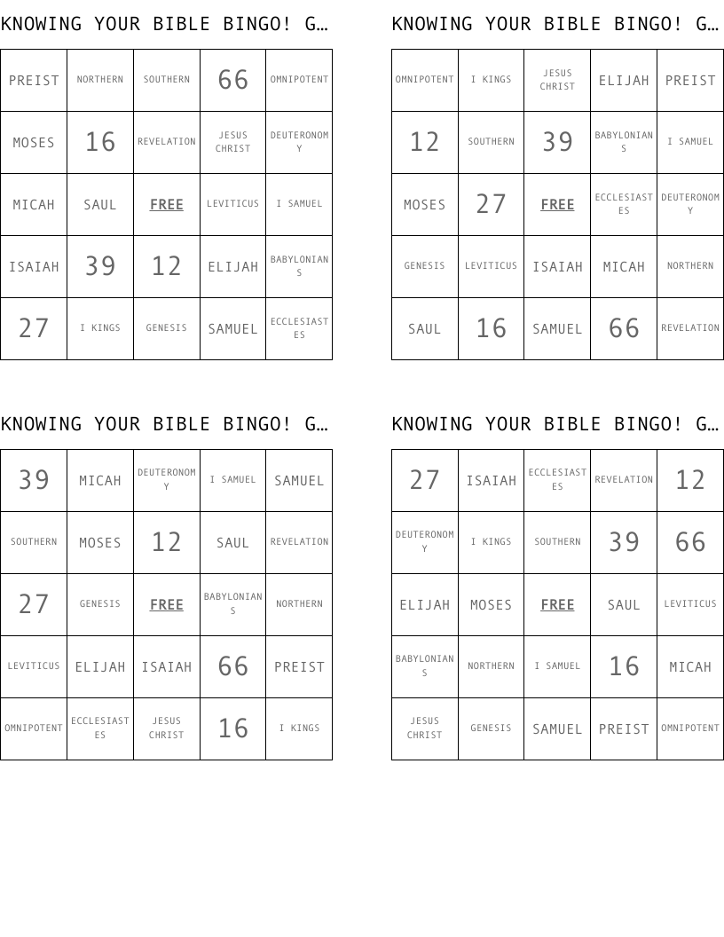 KNOWING YOUR BIBLE  BINGO! GAME 2