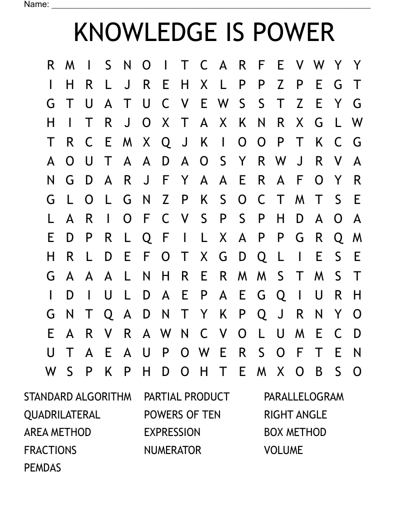 KNOWLEDGE IS POWER Word Search
