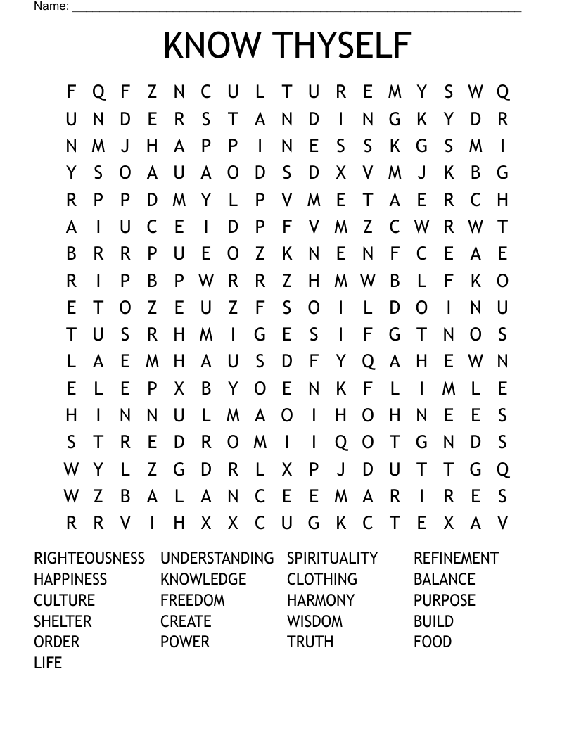 KNOW THYSELF Word Search