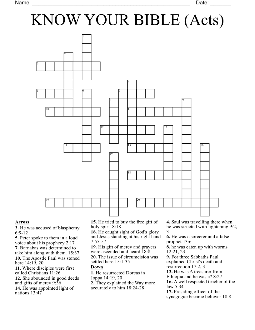 KNOW YOUR BIBLE (Acts) Crossword