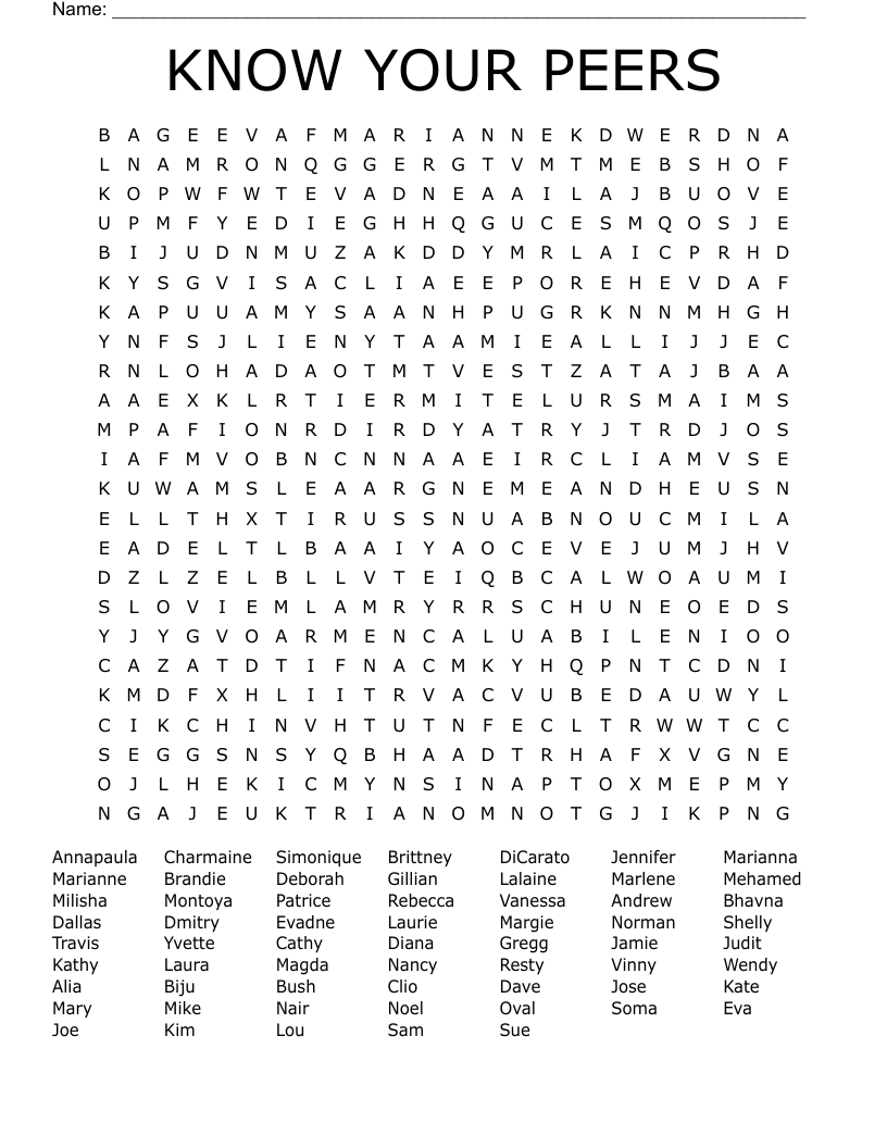 KNOW YOUR PEERS  Word Search