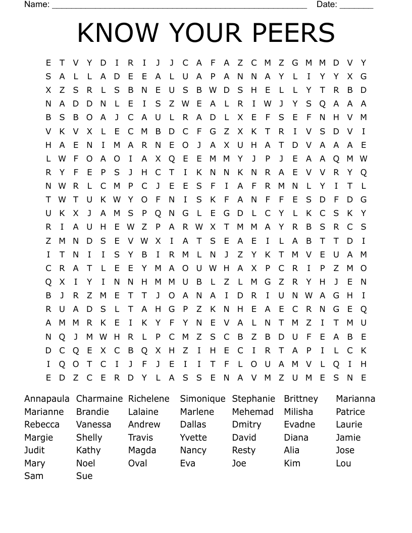 KNOW YOUR PEERS  Word Search