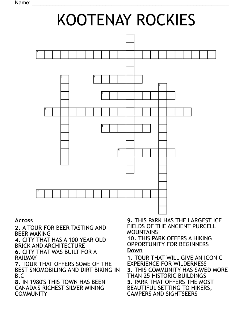 KOOTENAY ROCKIES Crossword