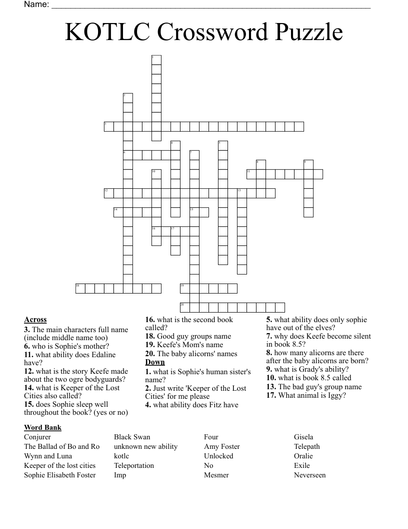 KOTLC Crossword Puzzle