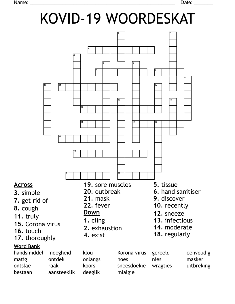 KOVID-19 WOORDESKAT Crossword