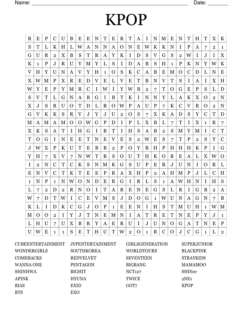 KPOP Word Search