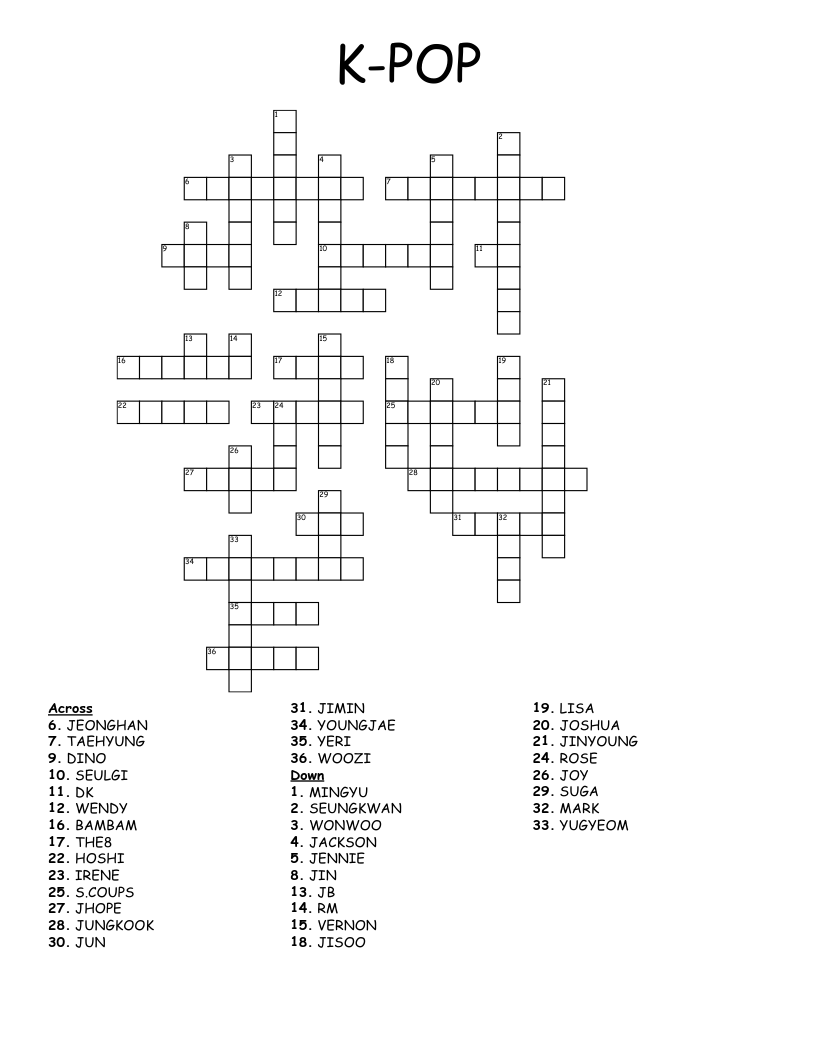 K-POP Crossword