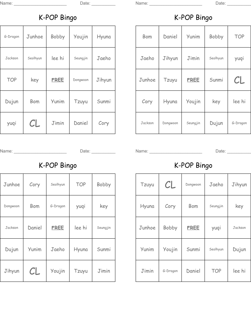 K-POP Bingo