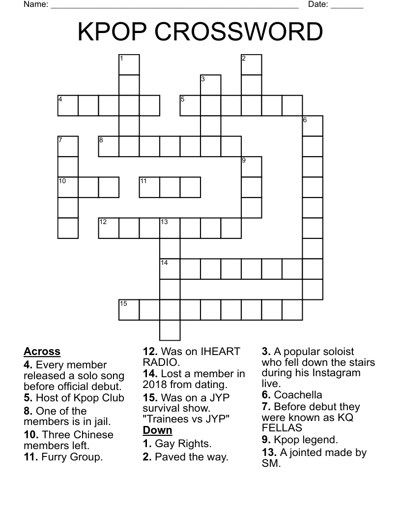 KPOP CROSSWORD