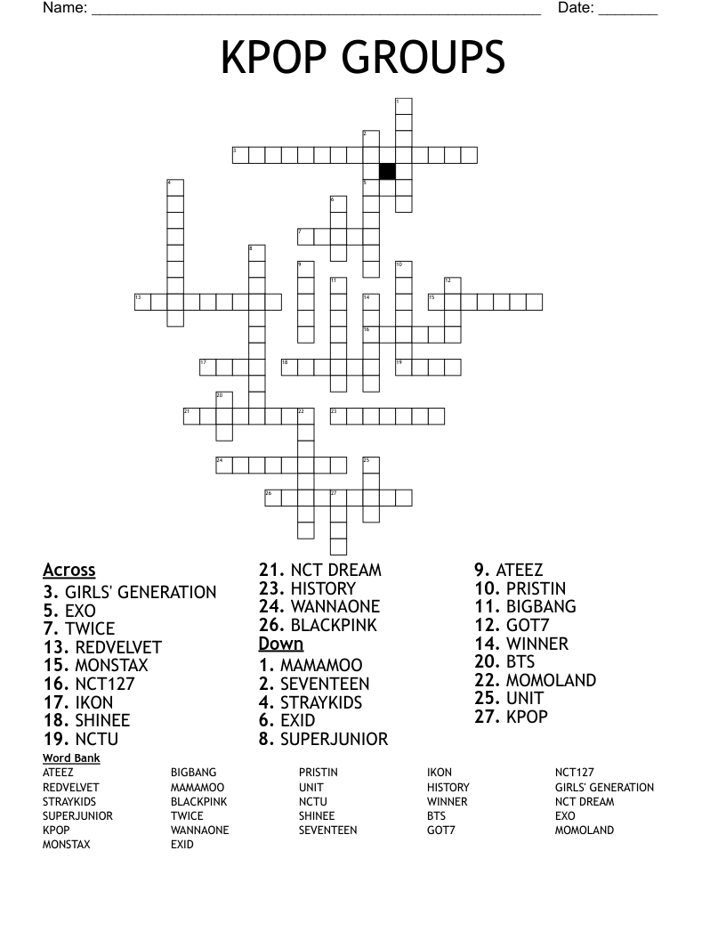KPOP GROUPS Crossword
