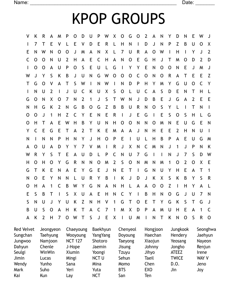 KPOP GROUPS Word Search