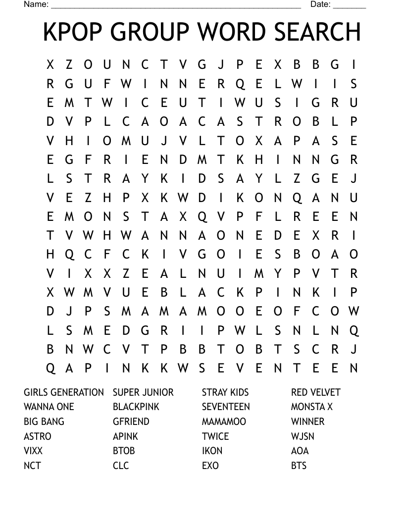 KPOP GROUP WORD SEARCH