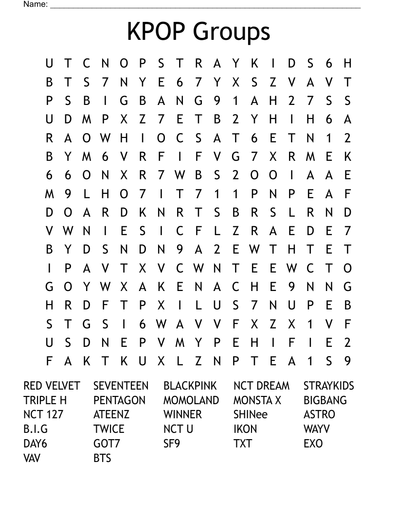 KPOP Groups Word Search