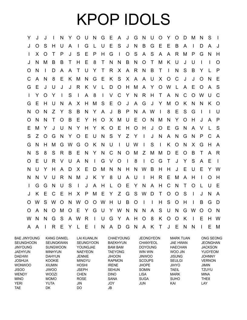 KPOP IDOLS Word Search