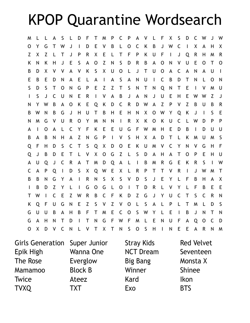 KPOP Quarantine Wordsearch 