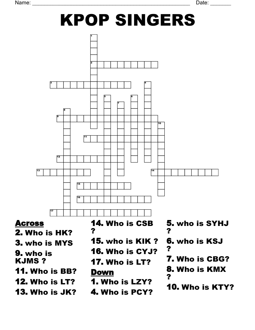 KPOP SINGERS  Crossword