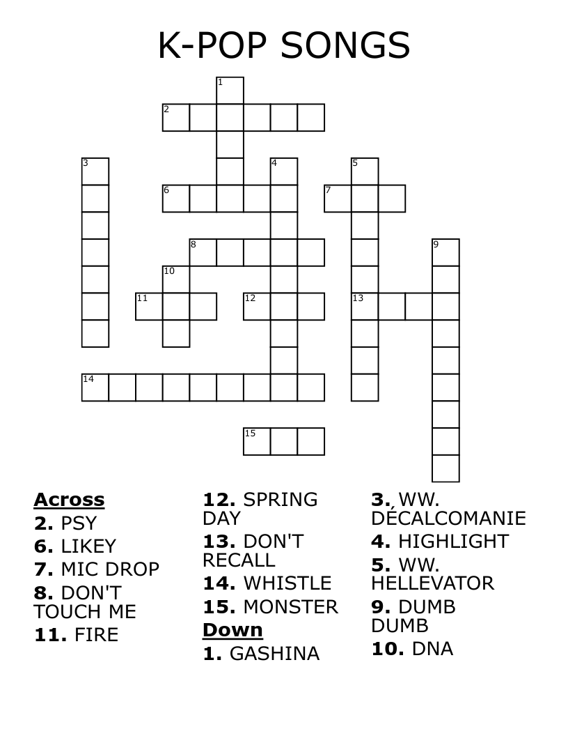 K-POP SONGS Crossword