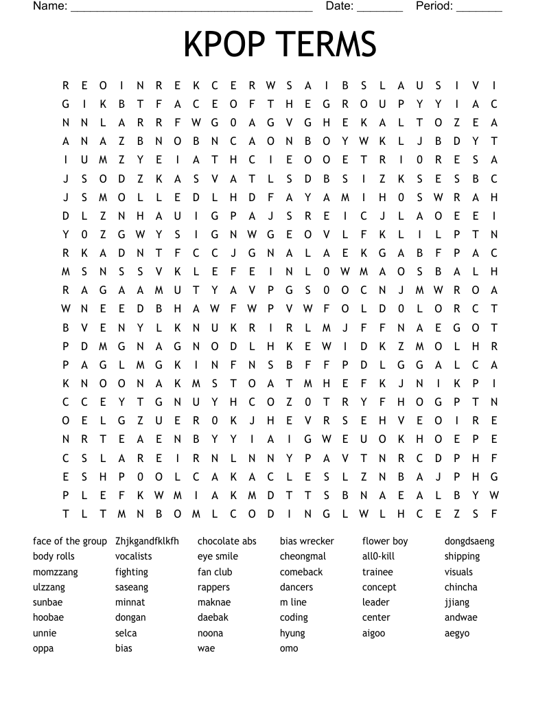 KPOP TERMS Word Search