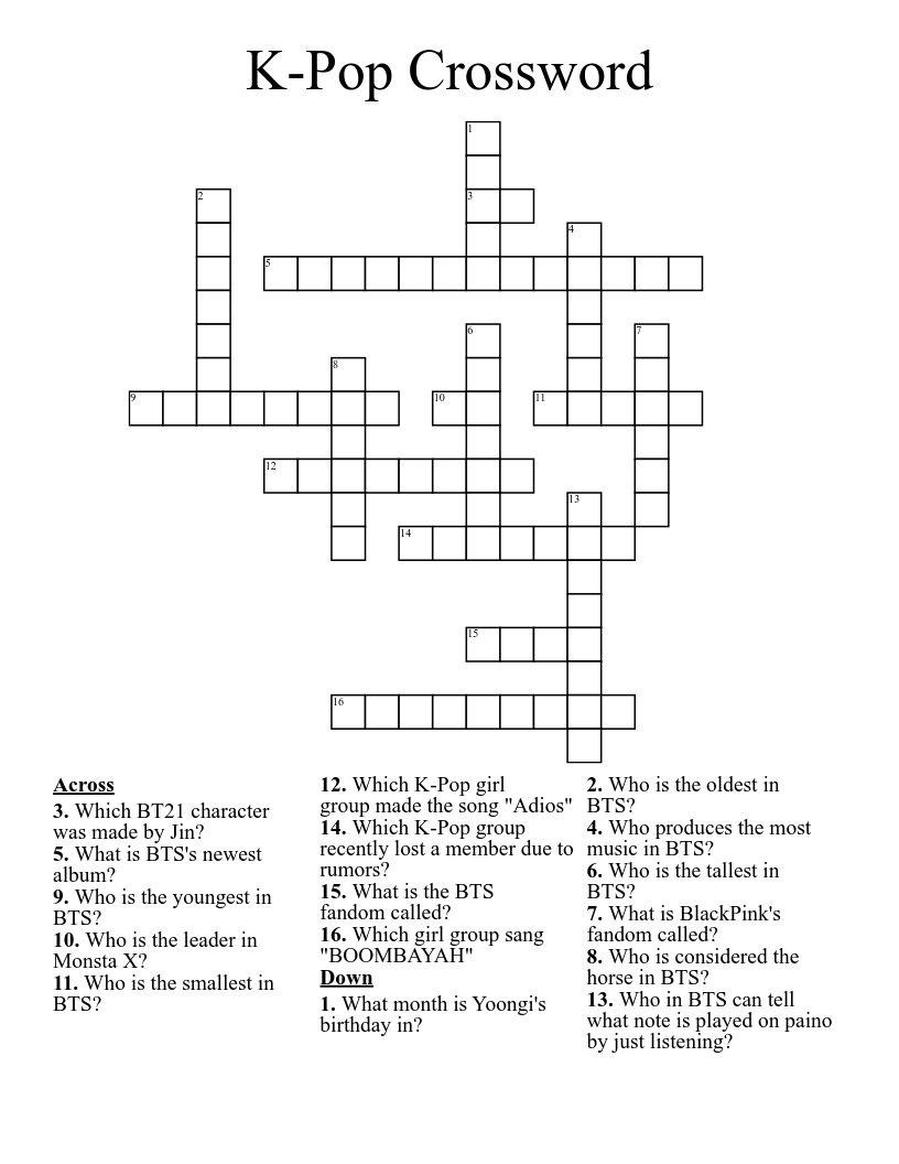 K-Pop Crossword